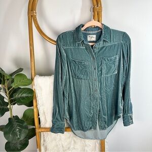 Holding Horses Blue Velvet Button Down Blouse sz XXS